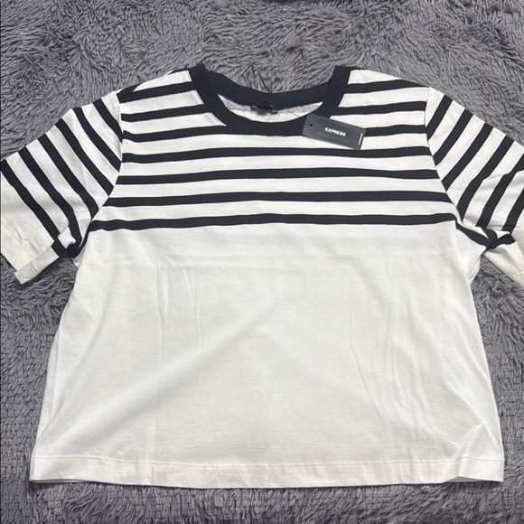 Express Striped Crew Neck Short Sleeve Boyfriend Tee - Picture 2 of 3